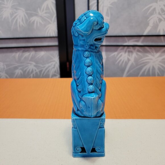 Vintage Chinese Foo Dog Turquoise Glaze Figurines 8” Tall Fu Dog - Picture 5 of 6